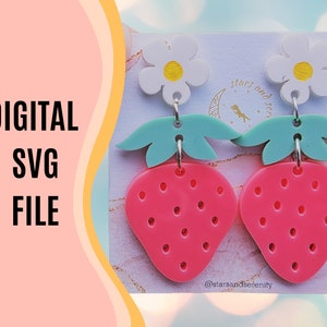 Pendientes de fresa de verano - Archivo de desecho de Glowforge - Archivo digital SVG de pendientes de fruta