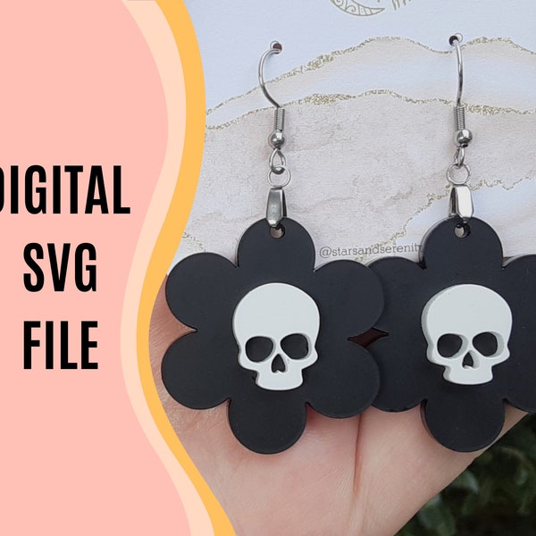 Spooky daisy and skull earrings - SVG Laser cut File - Digital Halloween Earrings file - Goth but girlie Scrap Buster - Y2K earring file