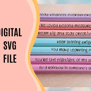 Lápices de afirmación - Archivo SVG digital para cortadora láser - SVG compatible con láser - Archivo Glowforge - SVG para regreso a clases, Pascua o San Valentín