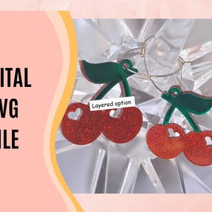 Summer Cherry earrings - Glowforge scrap buster file - Digital SVG layered fruit earring file