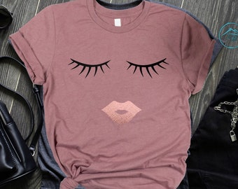 Eyelashes and Lips T-shirt for Woman, Eyelashes T-shirt, Women Apparel