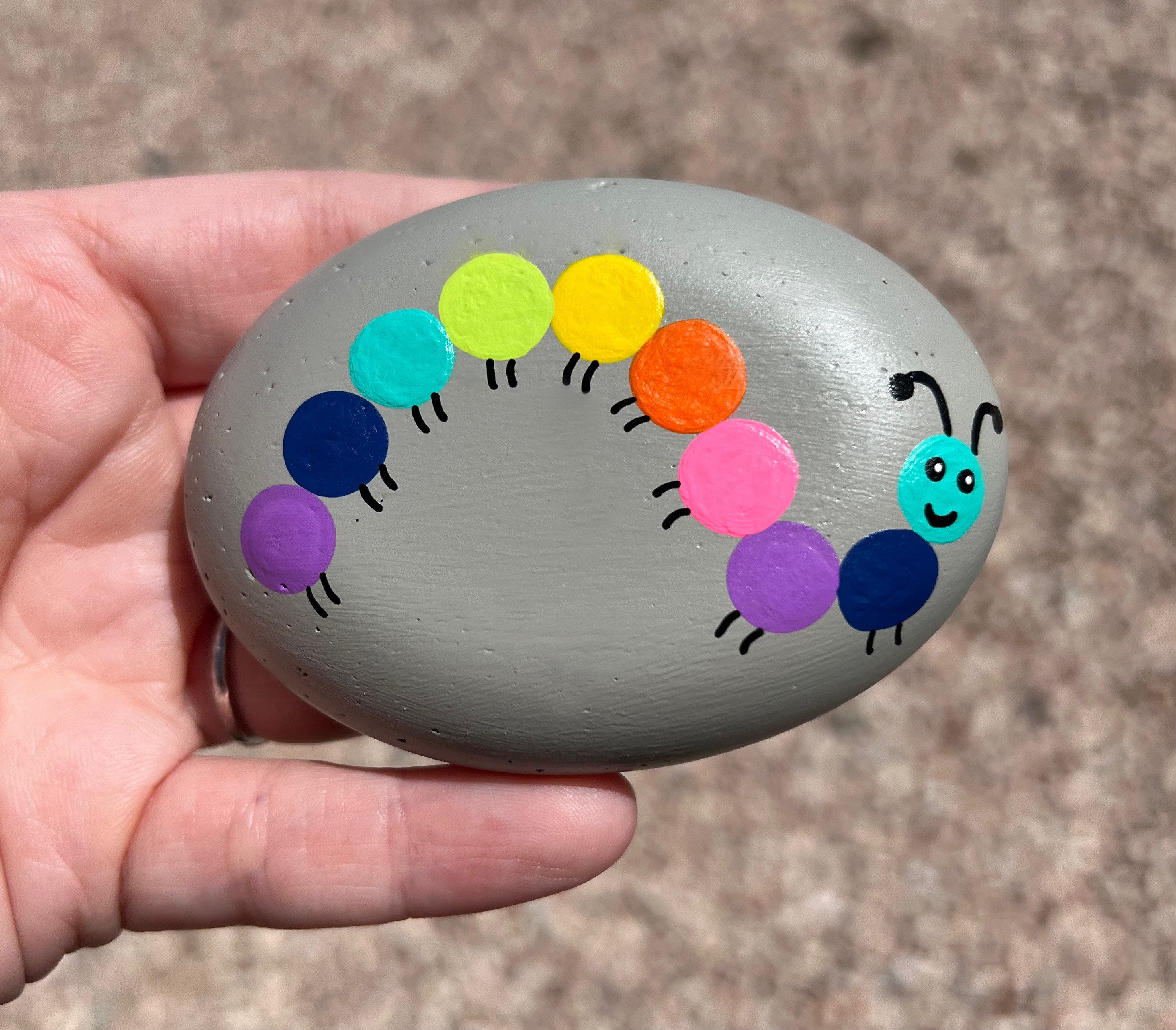 Rainbow Caterpillar Painted Rock Kid Gift Garden Gift Etsy