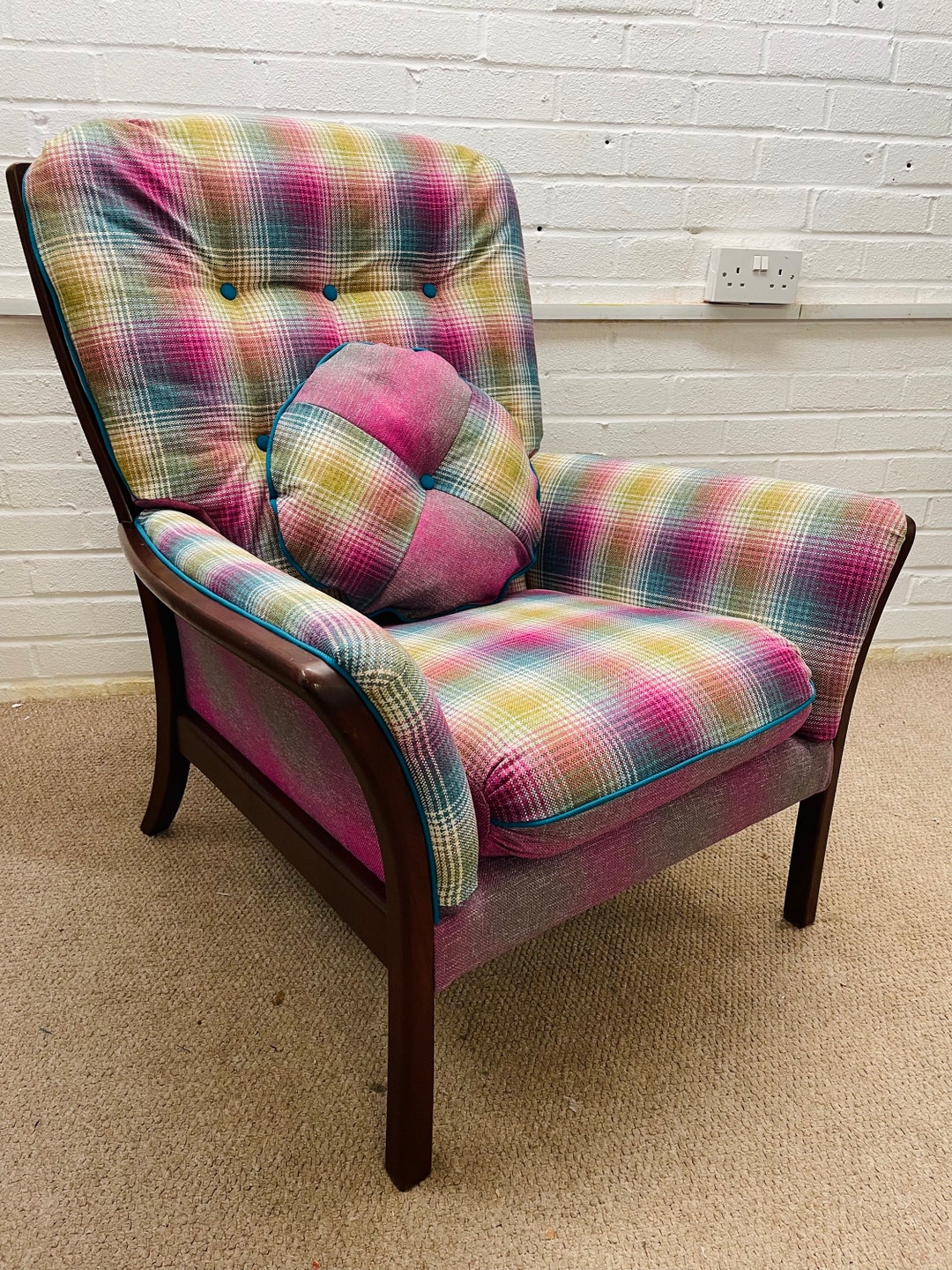 Vintage Parker Knoll Armchair Newly Reupholstered in Checked Etsy UK