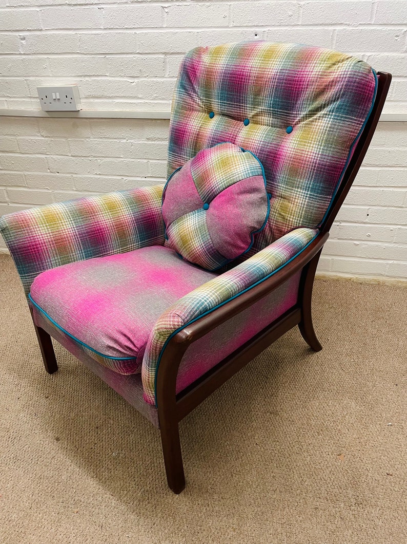 Vintage Parker Knoll Armchair Newly Reupholstered in Checked Etsy UK