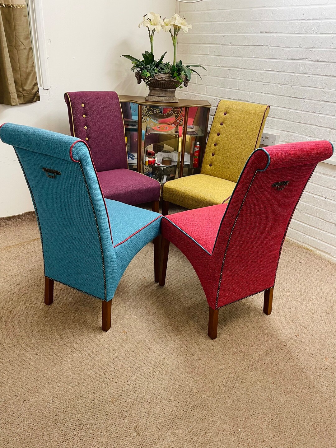 4 Multiyork Dining Chairs Newly Reupholstered in Tweed Etsy