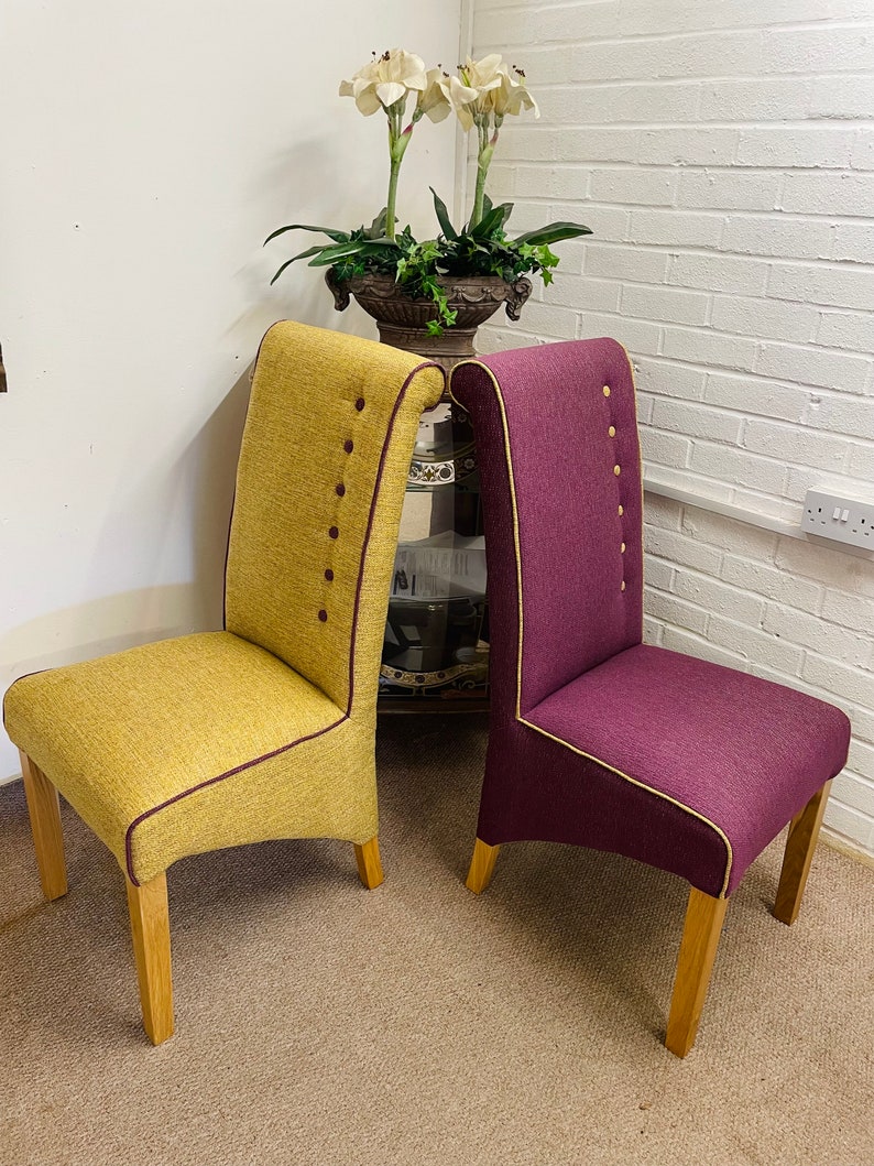 4 Furniture Village Dining Chairs Newly Reupholstered in Tweed