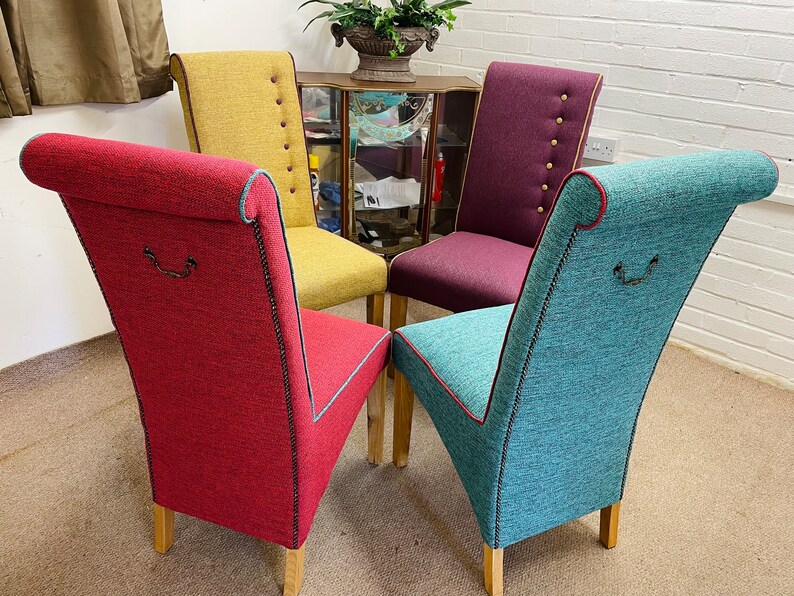 4 Furniture Village Dining Chairs Newly Reupholstered in Tweed