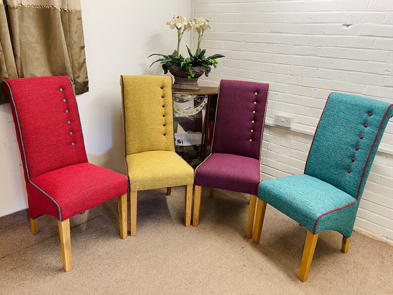 4 Furniture Village Dining Chairs Newly Reupholstered in Tweed