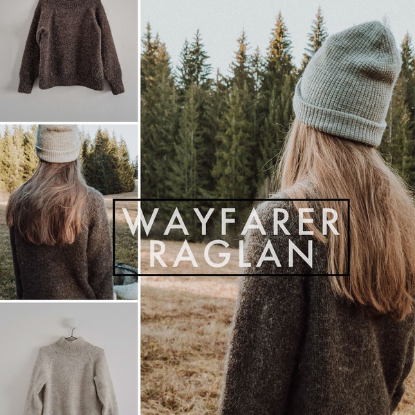 WAYFARER RAGLAN sweater pattern, knitting pattern, beginner friendly unisex top down sweater pattern for unspun or worsted weight yarn