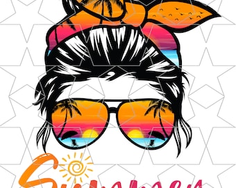 Vibraciones de verano Mama png, Beach Mom png, Messy Bun png, Sunset png, Summer png, Vacation png, Mom Life png
