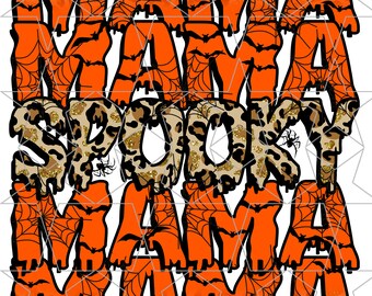 Spooky Mama Leopard Glitter Cheetah Halloween Mom Trick or Treat Sublimation PNG Digital Download
