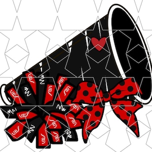 Black Red Cheer Megaphone PNG Cheerleading Design Png Pom Pom Png Hair Bow Png Cheerleader Png Sublimation PNG Digital Download