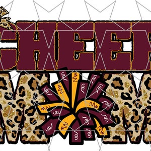 Maroon Yellow Cheer Mom PNG Cheetah Mom Png Cheerleading Png Pom Pom Png Hair Bow Png Cheerleader Png Sublimation PNG Digital Download