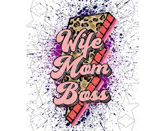 Wife Mom Boss Lightning Bolt Png Wife Mom Boss Leopard Bold Png Sublimation PNG Retro Wife Mom Boss Png Distressed Png Digital Download