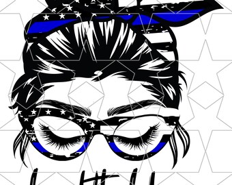 Back The Blue Mom Life Mom Messy Bun Hair Police Officer Sunglasses Headband Mom Life PNG Sublimation Digital Download