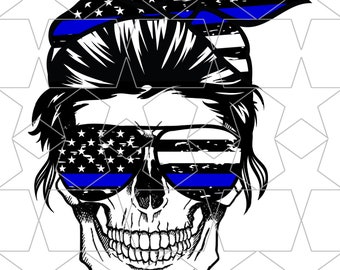 Back The Blue Mom Life Mom Messy Bun Hair Police Officer Sunglasses Headband Mom Life PNG Sublimation Digital Download