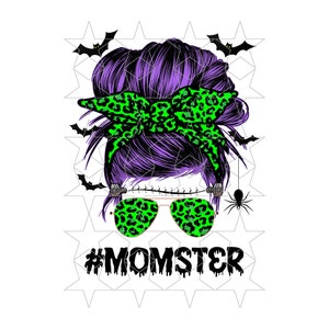 Momster Halloween Frankenstein Morcegos Teia De Aranha Crânio Impressão Mãe Coque Sujo Cabelo Óculos De Sol Imprimir Tiara Sublimação Download digital PNG