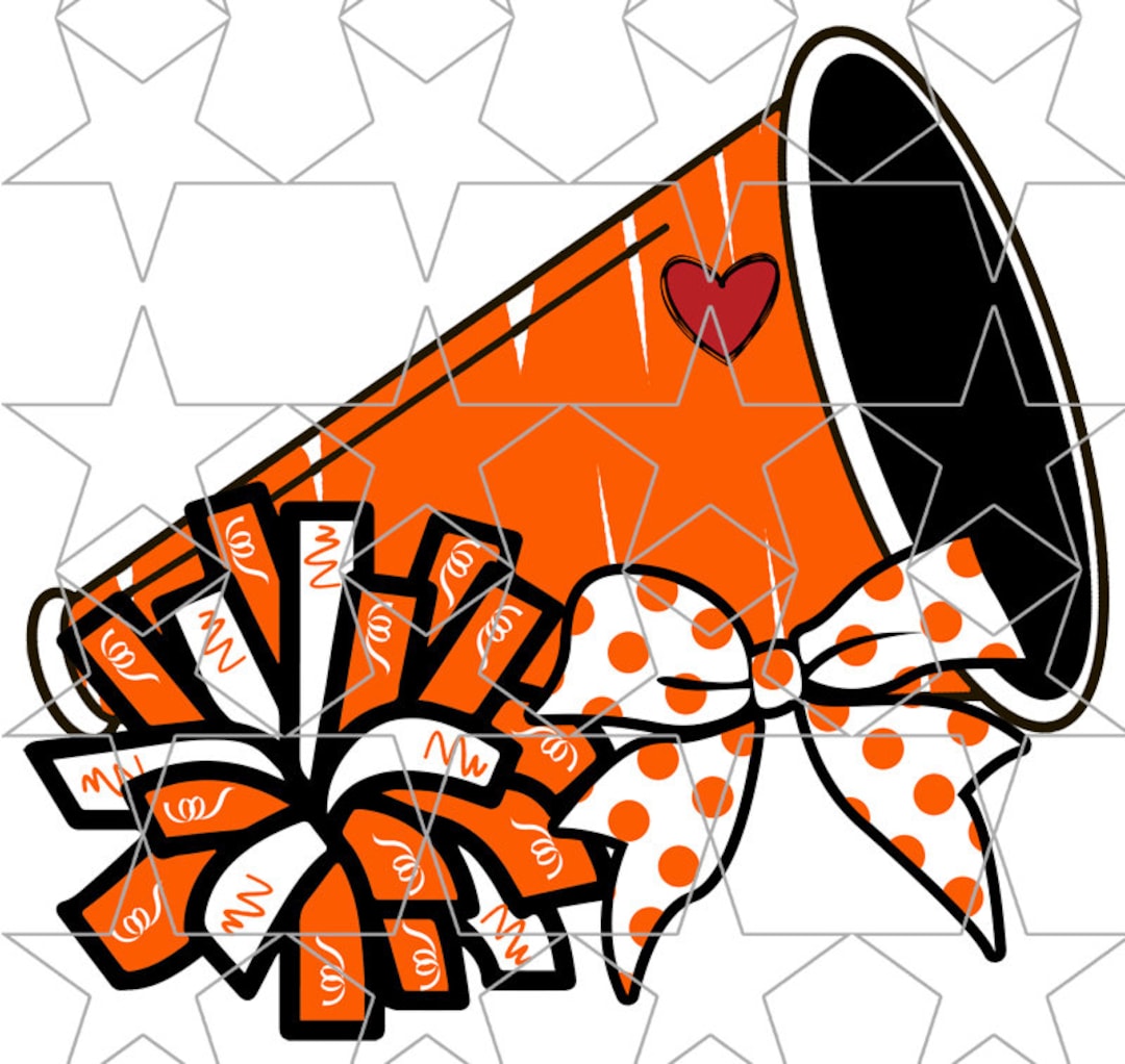 Orange Cheer Megaphone PNG Cheerleading Design Png Pom Pom Png Hair Bow