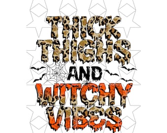 Thick Thighs And Witchy Vibes Leopard Glitter Halloween Sublimation PNG Digital Download