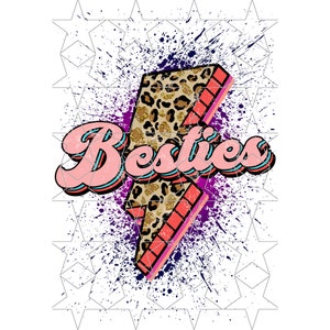 Besties Cheetah Lightning Bolt Png Best Friends Leopard Bold Png Sublimation PNG Retro Friends Png Distressed Besties Png Digital Download
