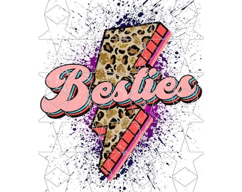 Besties Cheetah Lightning Bolt Png Beste Vrienden Leopard Bold png Sublimatie PNG Retro Vrienden Png Distressed Besties Png Digitale Download