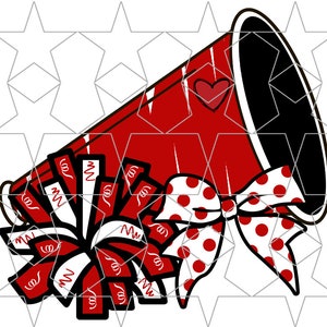 Red Cheer Megaphone PNG Cheerleading Design Png Pom Pom Png Hair Bow Png Cheerleader Png Sublimation PNG Digital Download