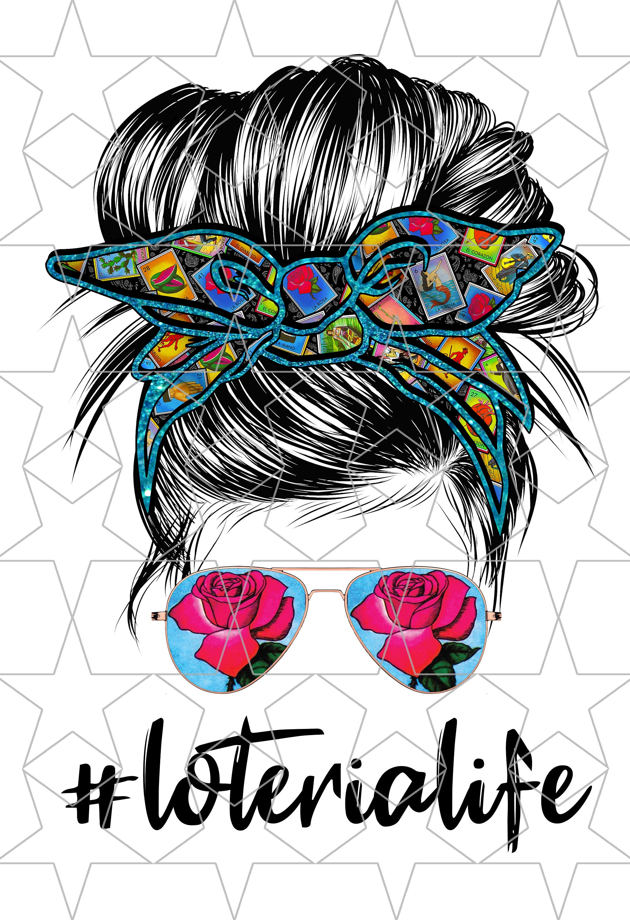 LA LOTERIA Print Mom Life Mom Messy Bun Hair Sunglasses Print - Etsy