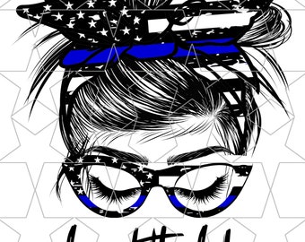 Back The Blue Mom Life Mom Messy Bun Hair Police Officer Sunglasses Headband Mom Life PNG Sublimation Digital Download