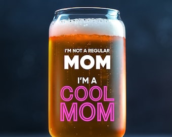 Cool Mom Glass Can | Gift for Mother's Day, Glass Beer Mug, Coffee Cup For Mom