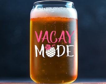 Vacay Mode Glass Can with Bamboo Lid & Glass Reusable Straw | Dog Paws and Bone, Glass Beer Mug, Coffee Cup For Mom