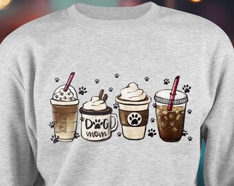 Dog Mom Latte Sweater | Coffee and Dog Lover Sweat Shirt, Unisex Comfort Color, Lattes and Dog Paws