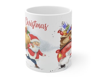 Santa Watercolor Christmas Mug | Coffee Cup | Merry Christmas Scene | Ceramic Mug 11oz