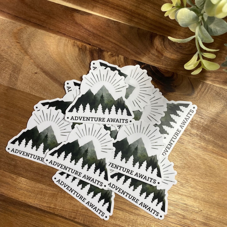 Adventure Awaits Sticker | Nature Exploration, Mountains Sticker - Etsy