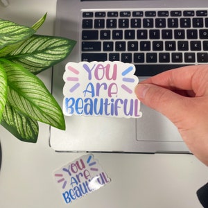 Je bent mooi | Pastel Design, Glow, Vinyl Waterdicht, Self Care, Positivity Sticker, Sticker, Sticker Geschenken