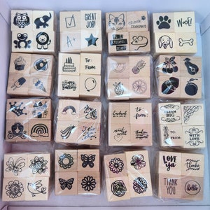 Recollections Mini 1 Inch Wood Mounted Rubber Stamps, Set of 4, Paper Crafts, Planner, Kids&#39; Crafts, Scrapbooking, Card Making, Your Choice