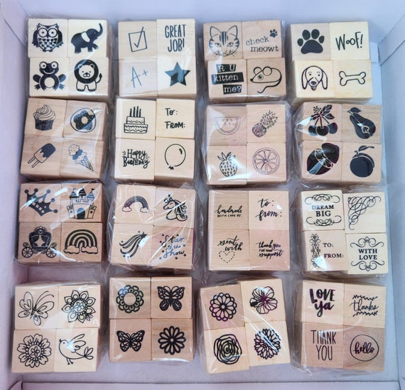 Recollections Mini 1 Inch Wood Mounted Rubber Stamps, Set of 4, Paper Crafts, Planner, Kids' Crafts, Scrapbooking, Card Making, Your Choice