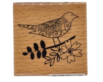 Bird Sitting on a Branch Wood Mounted Rubber Stamp, 2.5 inches by 2.5 inches, Hampton Art Studio g, Card Making, Scrapbooking, Paper Crafts