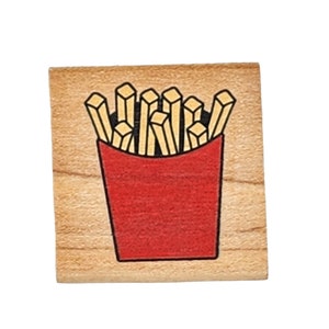 Stampabilities Wood Mounted Rubber Stamp - 1.75 inch Fries Design in Red and Yellow, Food Lovers, Fast Food, Playful Rubber Stamp, Crafts