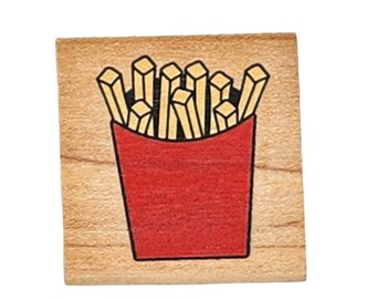 Stampabilities Wood Mounted Rubber Stamp - 1.75 inch Fries Design in Red and Yellow, Food Lovers, Fast Food, Playful Rubber Stamp, Crafts
