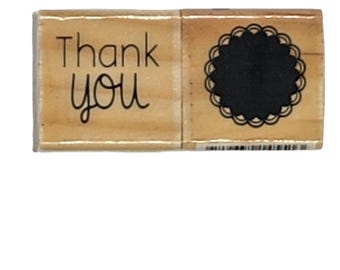 Wood Mounted Rubber Stamp, Set of 2, 1 inch by 1 inch, Thank You, Floral Design, Gift Tag, Journaling, Card Making, Scrapbooking, Stamping
