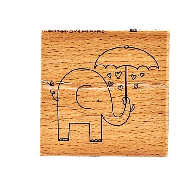 Whimsical Elephant Holding Umbrella, Heart Shaped Raindrops Wood Mounted Rubber Stamp - Studio g Hot Fudge Studio, Cardmaking, Paper Crafts