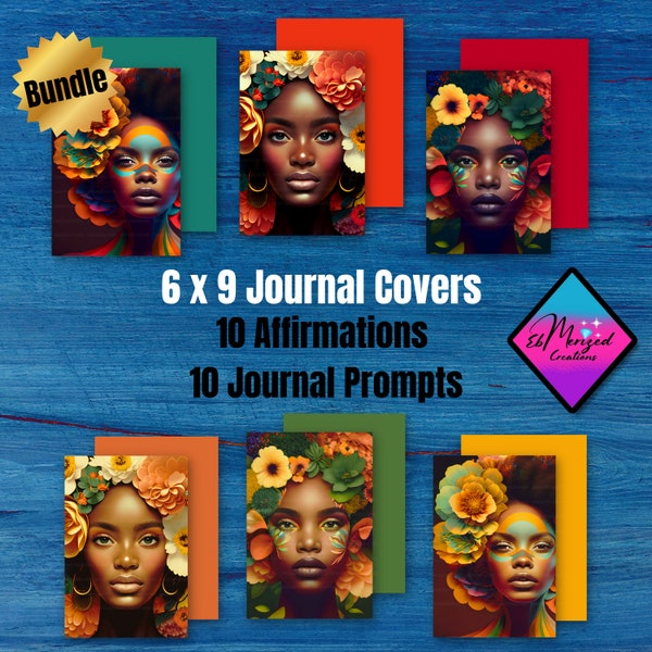 Journal Covers Bundle | Digital Download | AI Art | Commercial Use License | PNG | African American Women in Flowers |
