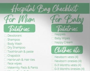 Hospital Bag Checklist / Printable / Instant Download / PDF / Sage / Pregnancy Baby Packing Checklist