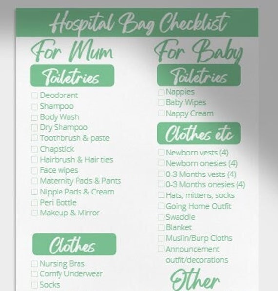 Hospital bag checklist pdf, printable hospital bag checklist