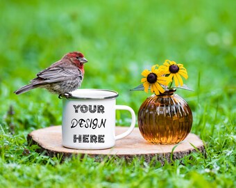 12 OZ ENAMEL CAMP Mug Mockup, Silver rim camp mug mockup,  camping mug mockup photo, Chipmocks, Nature mockup for camp mug