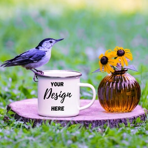 12 OZ ENAMEL CAMP Mug Mockup, Silver rim camp mug mockup,  camping mug mockup photo, Chipmocks, Nature mockup for camp mug