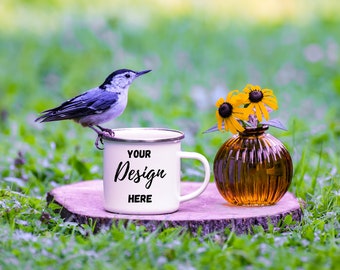 12 OZ ENAMEL CAMP Mug Mockup, Silver rim camp mug mockup,  camping mug mockup photo, Chipmocks, Nature mockup for camp mug