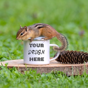 12 OZ ENAMEL CAMP Mug Mockup, Silver rim camp mug mockup,  camping mug mockup photo, Chipmocks, Nature mockup for camp mug
