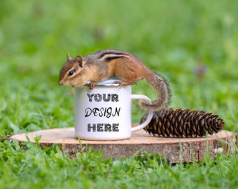 12 OZ ENAMEL CAMP Mug Mockup, Silver rim camp mug mockup,  camping mug mockup photo, Chipmocks, Nature mockup for camp mug