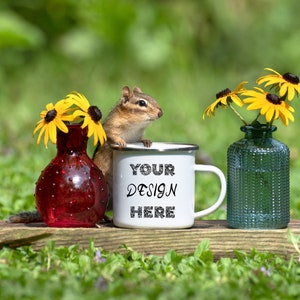 12 OZ ENAMEL CAMP Mug Mockup, Silver rim camp mug mockup,  camping mug mockup photo, Chipmocks, Nature mockup for camp mug